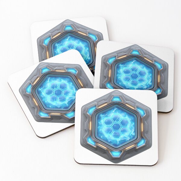 Item preview, Hexagon Energy Core Sci-Fi Shield - Neon Blue Cyberpunk Art Print designed and sold by DesignArtist.ia.