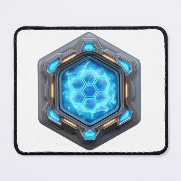 Item preview, Hexagon Energy Core Sci-Fi Shield - Neon Blue Cyberpunk Art Print designed and sold by DesignArtist.ia.