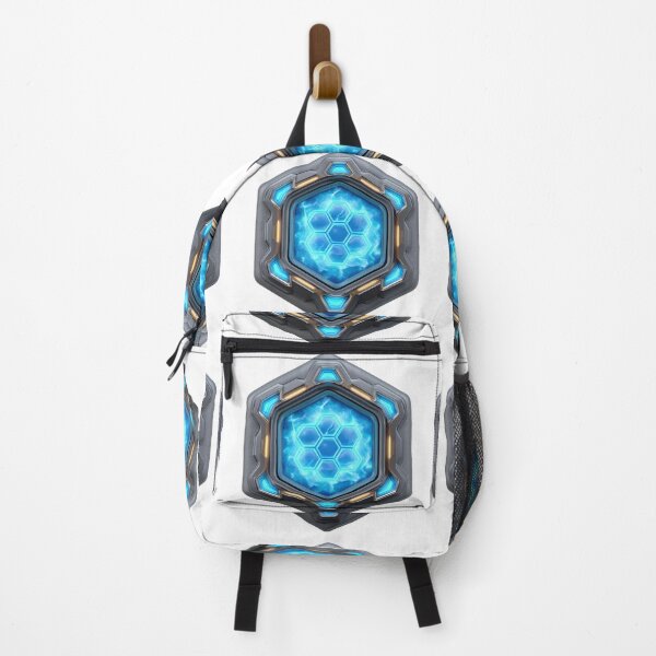 Item preview, Hexagon Energy Core Sci-Fi Shield - Neon Blue Cyberpunk Art Print designed and sold by DesignArtist.ia.