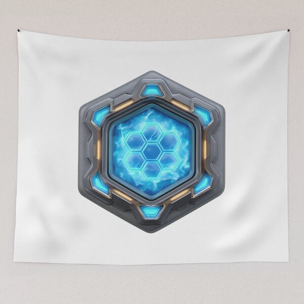 Item preview, Hexagon Energy Core Sci-Fi Shield - Neon Blue Cyberpunk Art Print designed and sold by DesignArtist.ia.