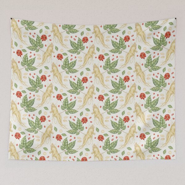 Item preview, Watercolor Ginseng Botanical Seamless Pattern. Witchy Botanical Design (off white) designed and sold by paintingbetween.