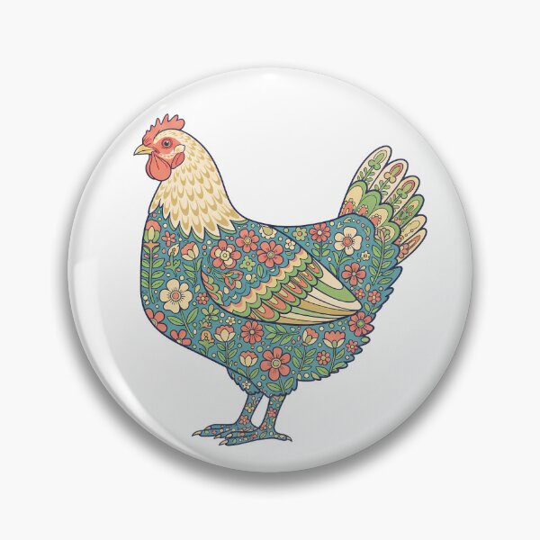 Item preview, Flower Patterned Hen in Pastel Tones – Scandinavian Folk Art by heidiannemorris © designed and sold by FOLK ART FUSION by heidiannemorris.