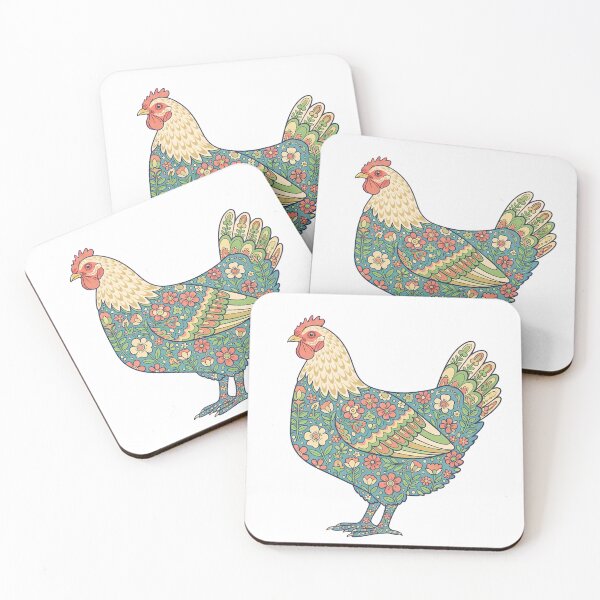 Item preview, Flower Patterned Hen in Pastel Tones – Scandinavian Folk Art by heidiannemorris © designed and sold by FOLK ART FUSION by heidiannemorris.