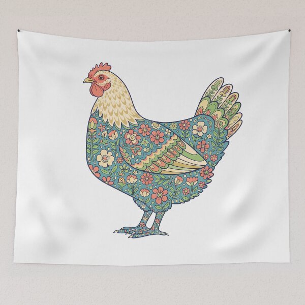 Item preview, Flower Patterned Hen in Pastel Tones – Scandinavian Folk Art by heidiannemorris © designed and sold by FOLK ART FUSION by heidiannemorris.