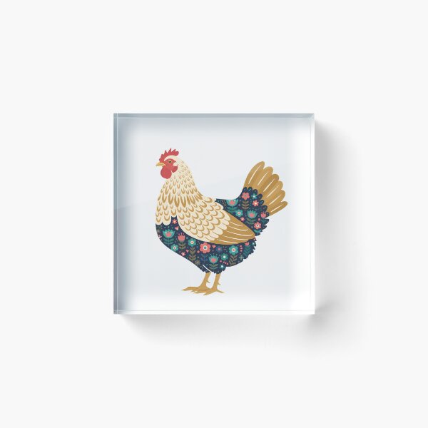 Item preview, Flower Patterned Hen with Tulips and Daisies – Scandinavian Folk Art by heidiannemorris © designed and sold by FOLK ART FUSION by heidiannemorris.