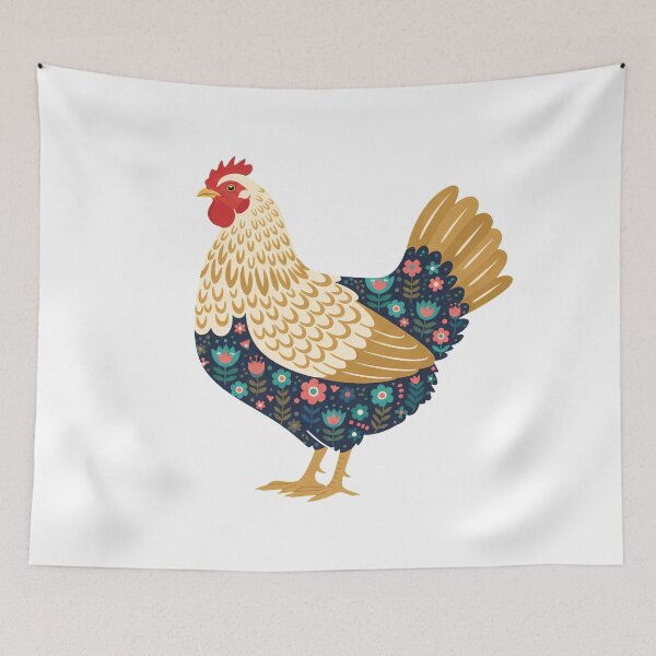 Item preview, Flower Patterned Hen with Tulips and Daisies – Scandinavian Folk Art by heidiannemorris © designed and sold by FOLK ART FUSION by heidiannemorris.