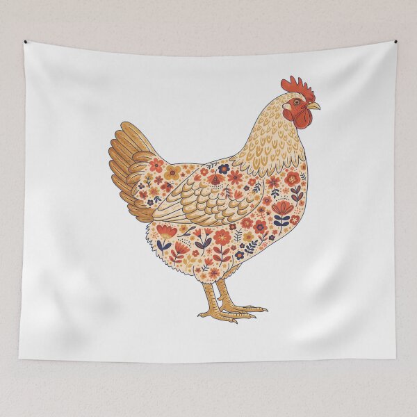 Item preview, Flower Patterned Hen in Folk Motifs – Scandinavian Folk Art by heidiannemorris © designed and sold by FOLK ART FUSION by heidiannemorris.