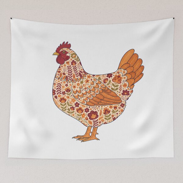 Item preview, Flower Patterned Hen in Decorative Motifs – Scandinavian Folk Art by heidiannemorris © designed and sold by FOLK ART FUSION by heidiannemorris.