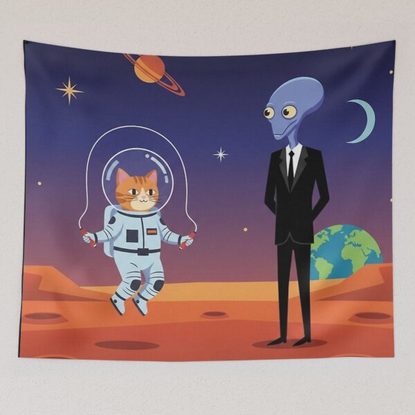 Item preview, Cosmic Jump – Astronaut Cat & Alien Fun designed and sold by Dogandesighn.
