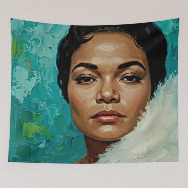 Item preview, The Original Catwoman: Eartha Kitt Luminous Teal Impasto Portrait designed and sold by Art's Diner.