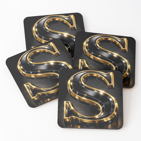 Item preview, Luxury 3D Letter 'S' in Glossy Black and Gold Chrome designed and sold by Dreamy Armine Art.