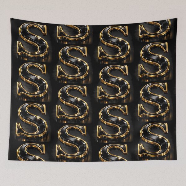 Item preview, Luxury 3D Letter 'S' in Glossy Black and Gold Chrome designed and sold by Dreamy Armine Art.