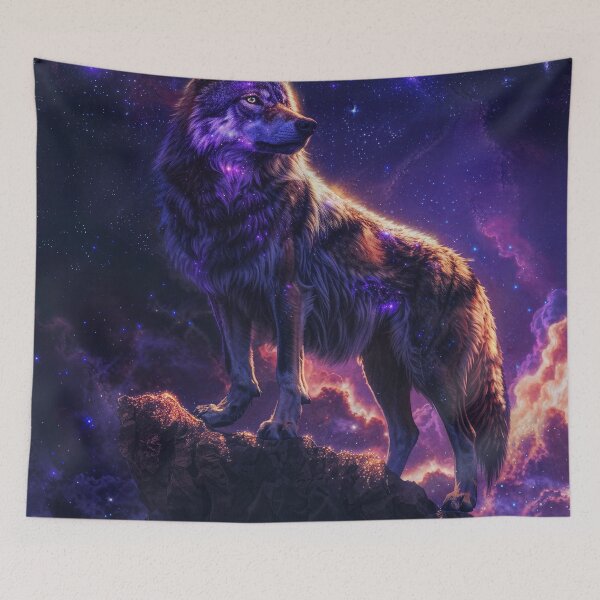 Item preview, Wolf Stands On A Cliff Below Cosmic Sky designed and sold by QuantumDrift.
