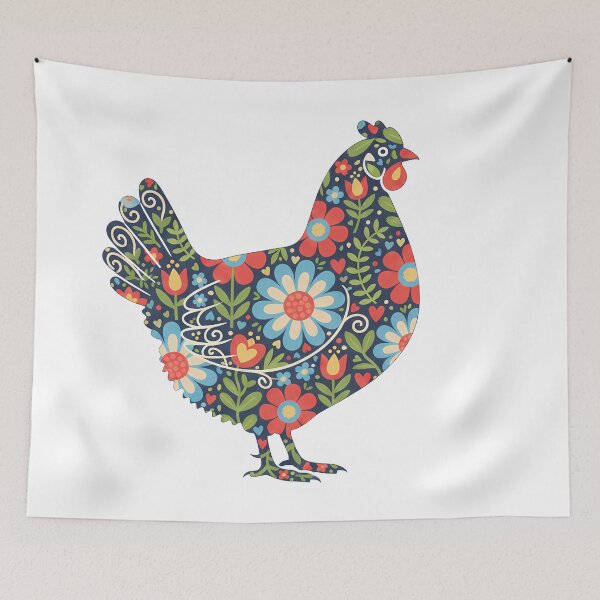 Item preview, Daisy Flower Patterned Hen in Decorative Motifs – Scandinavian Folk Art by heidiannemorris © designed and sold by FOLK ART FUSION by heidiannemorris.