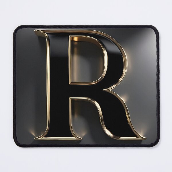 Item preview, Elegant 3D Letter 'R' with Polished Gold Trim and Black Enamel designed and sold by Dreamy Armine Art.