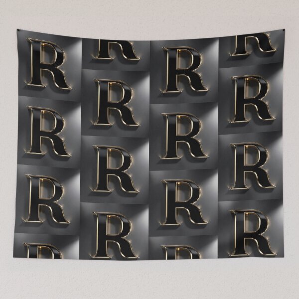 Item preview, Elegant 3D Letter 'R' with Polished Gold Trim and Black Enamel designed and sold by Dreamy Armine Art.