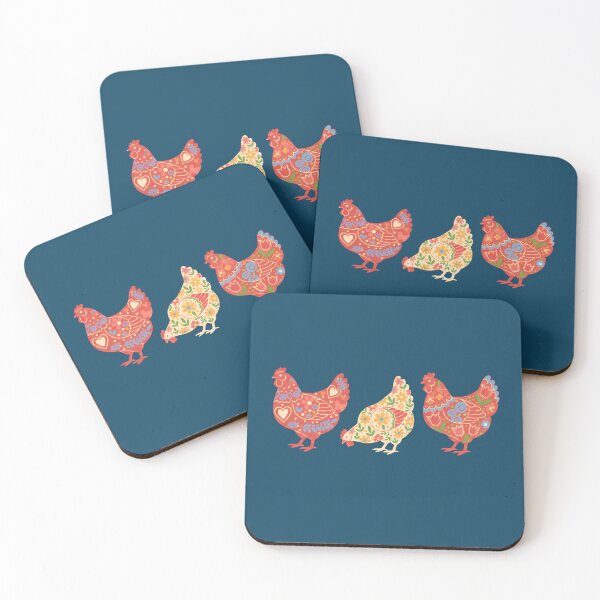 Item preview, Flower Patterned Hen Trio in Decorative Motifs – Scandinavian Folk Art by heidiannemorris © designed and sold by FOLK ART FUSION by heidiannemorris.