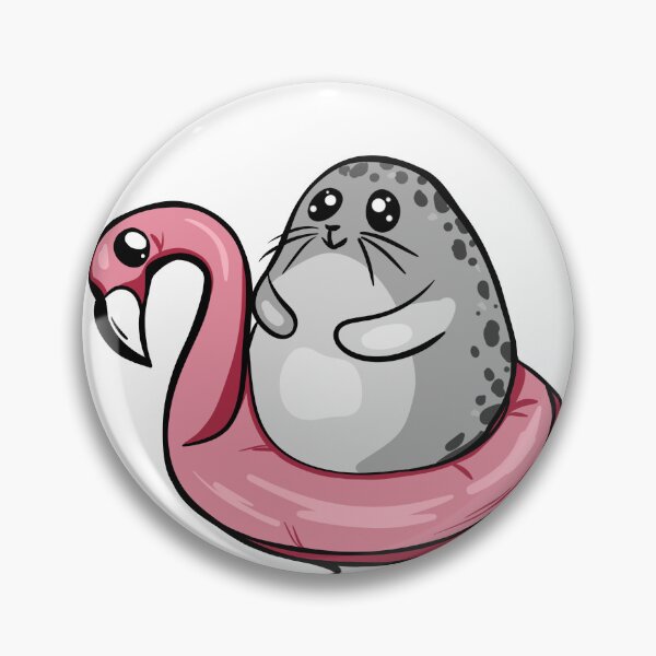 Item preview, Cute Chubby Seal on Pink Flamingo Pool Float - Summer Vibes Art designed and sold by LYAN-STORE.