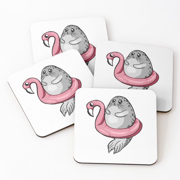 Item preview, Cute Chubby Seal on Pink Flamingo Pool Float - Summer Vibes Art designed and sold by LYAN-STORE.