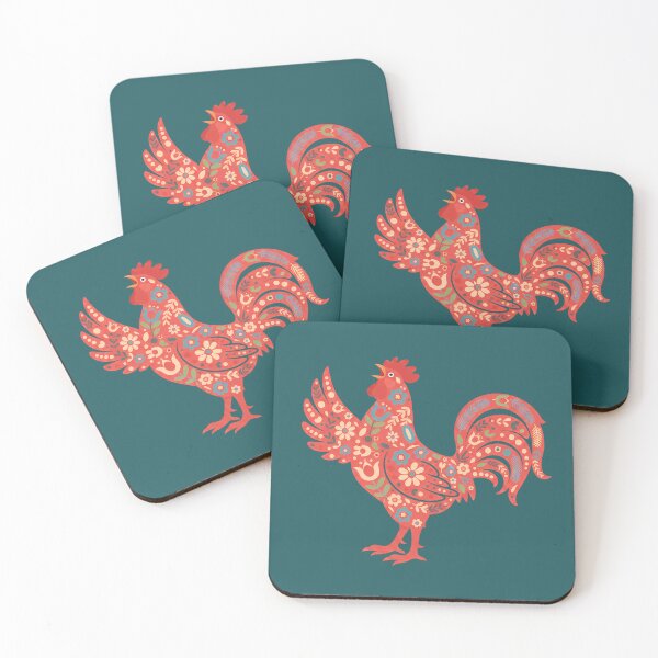 Item preview, Flower Patterned Crowing Red Rooster in Decorative Motifs – Scandinavian Folk Art by heidiannemorris © designed and sold by FOLK ART FUSION by heidiannemorris.
