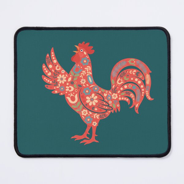Item preview, Flower Patterned Crowing Red Rooster in Decorative Motifs – Scandinavian Folk Art by heidiannemorris © designed and sold by FOLK ART FUSION by heidiannemorris.