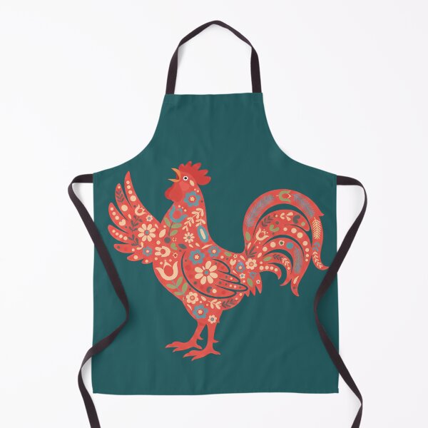 Item preview, Flower Patterned Crowing Red Rooster in Decorative Motifs – Scandinavian Folk Art by heidiannemorris © designed and sold by FOLK ART FUSION by heidiannemorris.