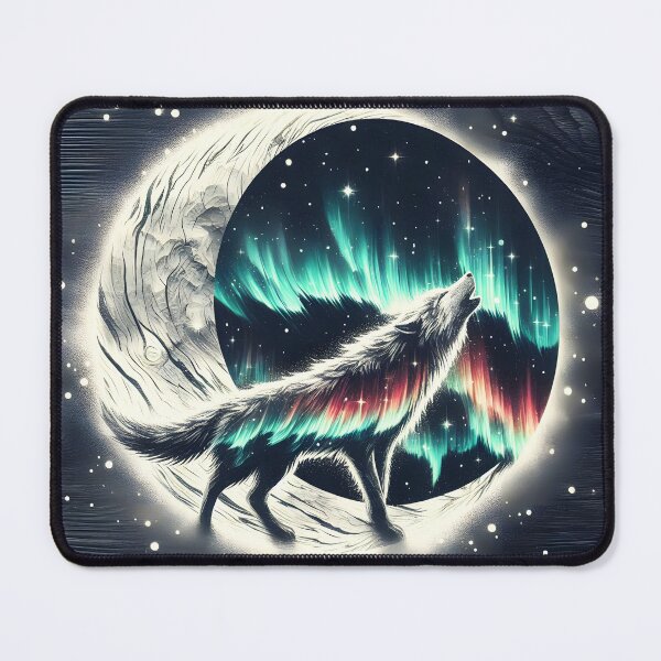 Item preview, Wood Texture Northern Lights Wolf, Ai Generated Art designed and sold by ACC .