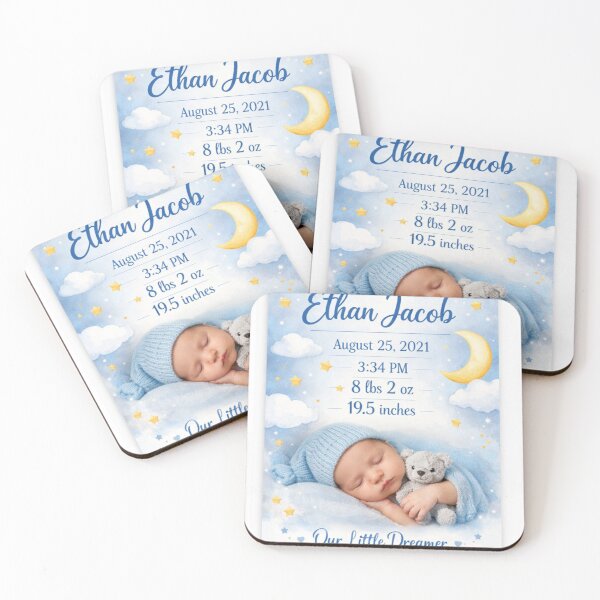 Item preview, Personalized Baby Boy Birth Stats Poster – Custom Newborn Name Print – Moon & Stars Nursery Wall Art – Baby Shower Gift – Printable or Framed designed and sold by ArtByKapil.