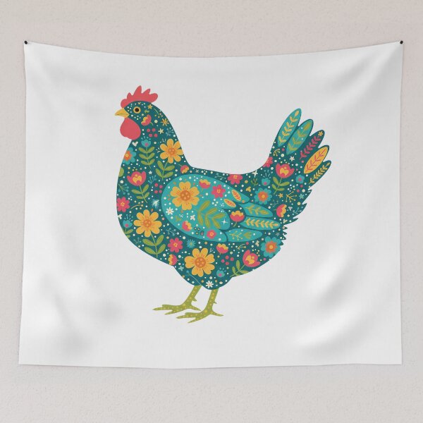 Item preview, Flower Patterned Green Hen in Decorative Motifs – Scandinavian Folk Art by heidiannemorris © designed and sold by FOLK ART FUSION by heidiannemorris.