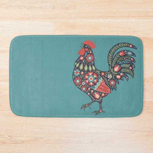 Item preview, Flower Patterned Folk Art Crowing Rooster - Scandinavian Folk Art by heidiannemorris designed and sold by FOLK ART FUSION by heidiannemorris.