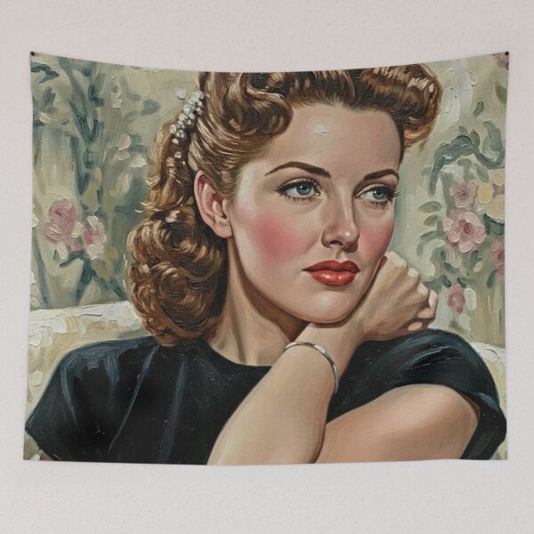 Item preview, The Gilda Glow: Rita Hayworth Vintage Floral Impasto Portrait designed and sold by Art's Diner.