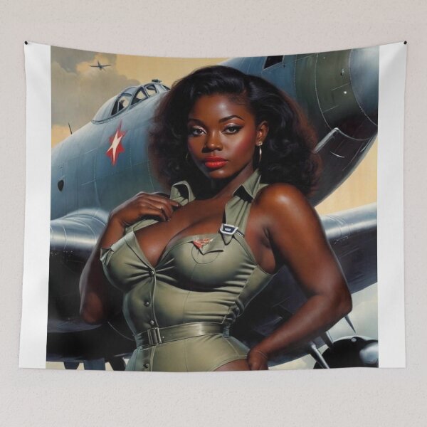 Item preview, Vintage 1940s Army Cadet Pin-Up – African American Aviator Glamour | Retro WWII Aviation Art designed and sold by MissSaylor.