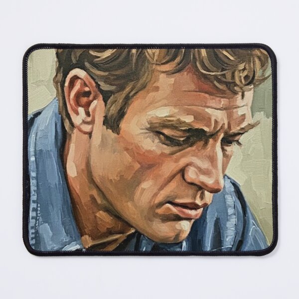 Item preview, The Quiet Maverick: Steve McQueen Denim Impasto Portrait designed and sold by Art's Diner.