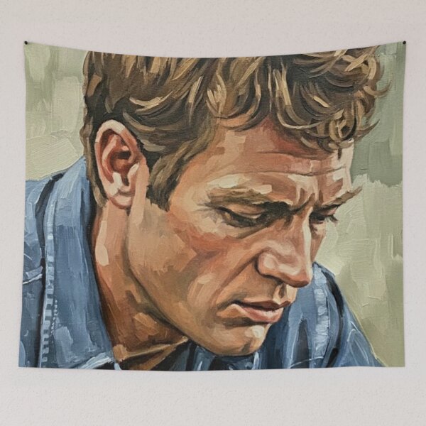 Item preview, The Quiet Maverick: Steve McQueen Denim Impasto Portrait designed and sold by Art's Diner.
