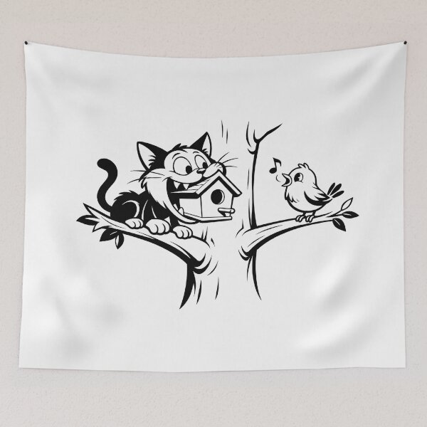 Item preview, Cat Holding Birdhouse Trap – Dark Humor Cartoon designed and sold by Infinitee8hirts.