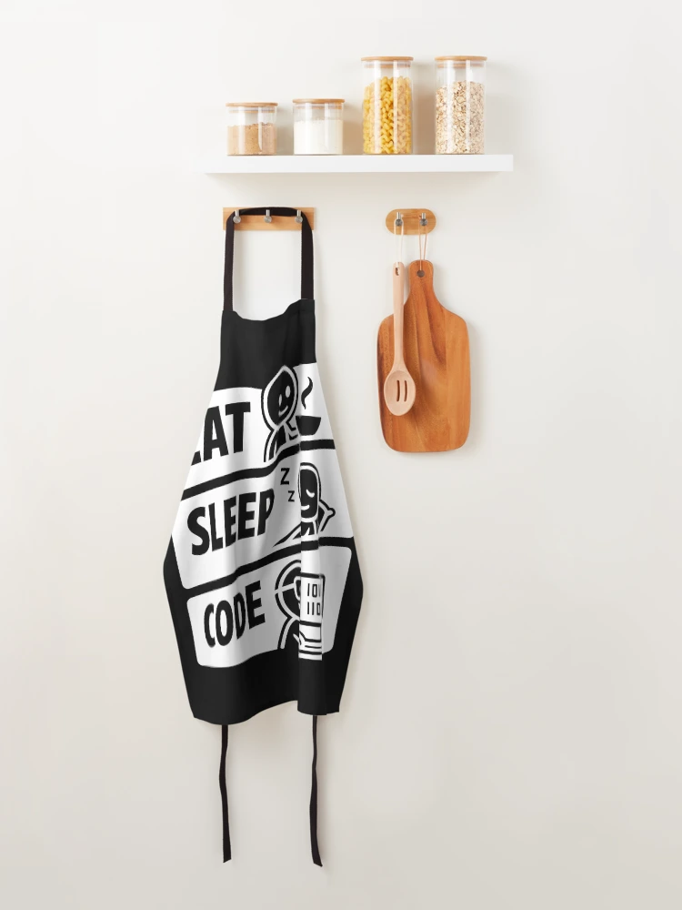 Thumbnail 4 of 6, Apron, Eat Sleep Code Programmer Daily Routine Tech Humor designed and sold by Zenith Design.