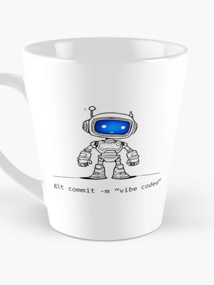 Thumbnail 3 of 4, Coffee Mug, git commit -m "vibe coded" – Cute Programmer Robot designed and sold by syncware.