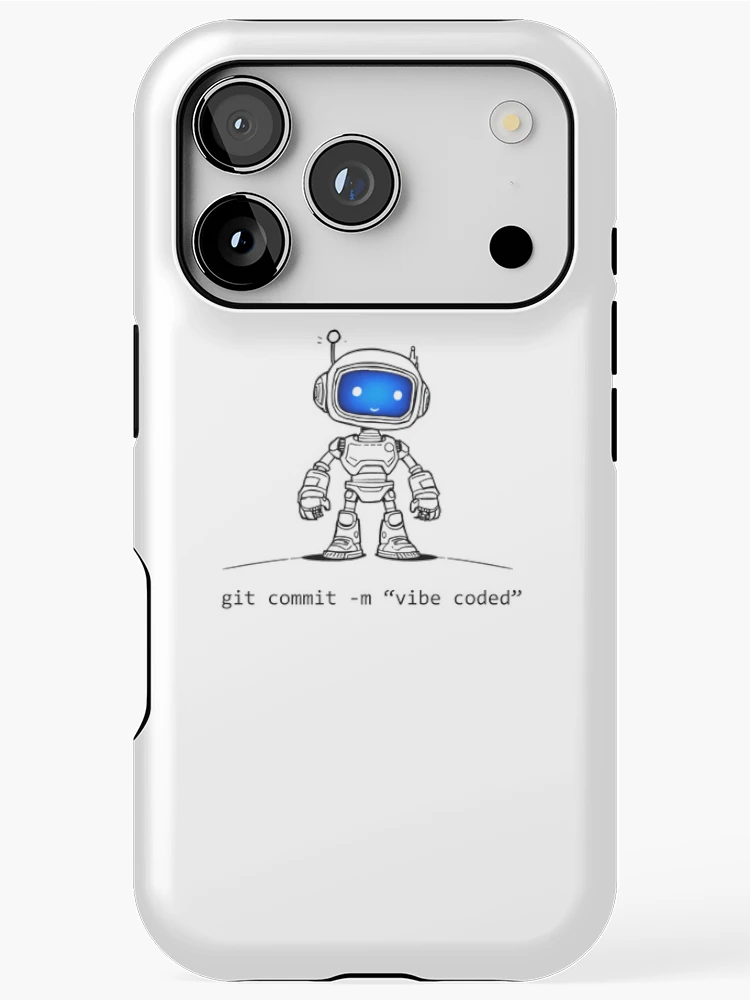 Thumbnail 1 of 4, iPhone Case, git commit -m "vibe coded" – Cute Programmer Robot designed and sold by syncware.