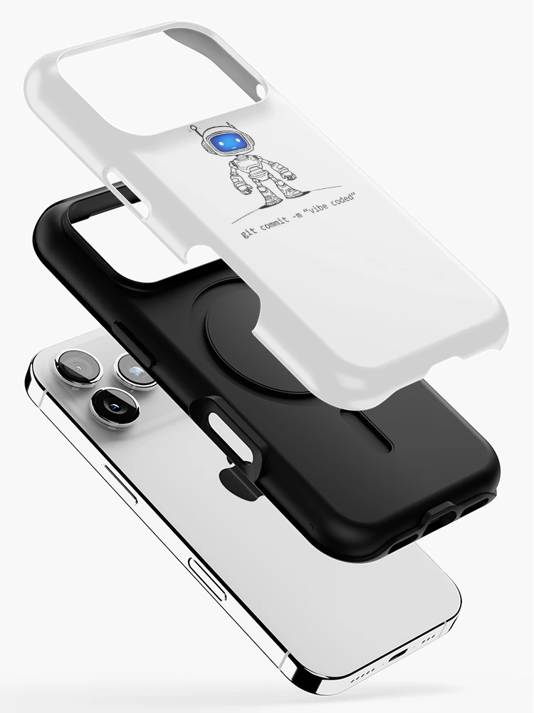 Thumbnail 2 of 4, iPhone Case, git commit -m "vibe coded" – Cute Programmer Robot designed and sold by syncware.