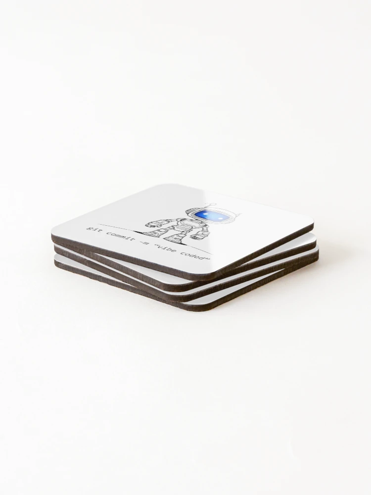 Thumbnail 4 of 5, Coasters (Set of 4), git commit -m "vibe coded" – Cute Programmer Robot designed and sold by syncware.
