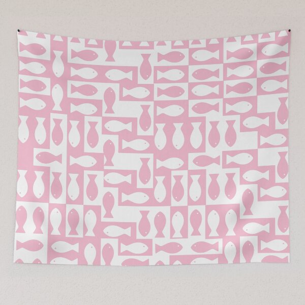 Item preview, Soft Pink Fish Pattern – Minimalist Coastal Geometric Design in Pastel Pink designed and sold by The High Hippo.