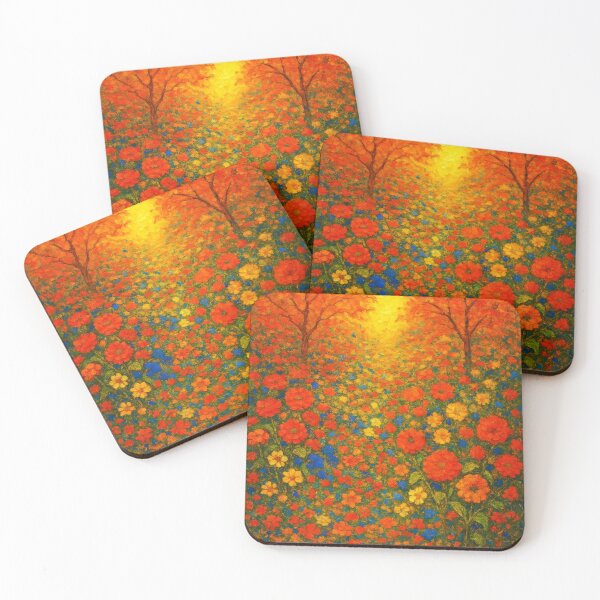 Item preview, Autumn Reverie – Klimt-Inspired Fall Garden with Two Crimson Trees designed and sold by EmeraldeaArt.