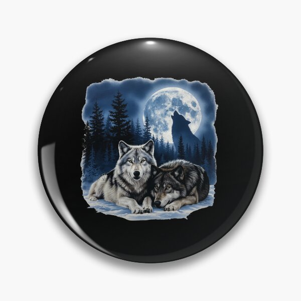 Item preview, Two Wolves Howling at Full Moon Night Forest Scene designed and sold by TeeARTHY.