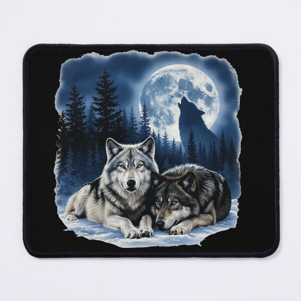 Item preview, Two Wolves Howling at Full Moon Night Forest Scene designed and sold by TeeARTHY.