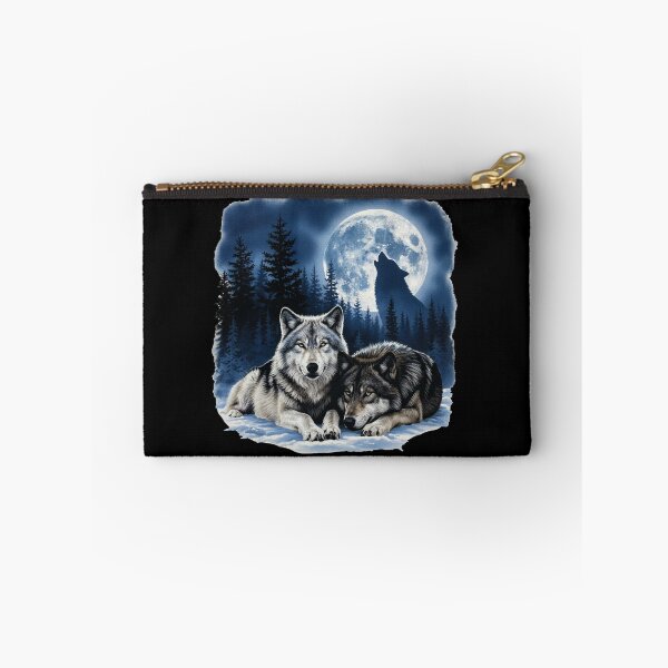Item preview, Two Wolves Howling at Full Moon Night Forest Scene designed and sold by TeeARTHY.