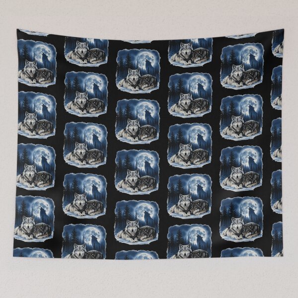 Item preview, Two Wolves Howling at Full Moon Night Forest Scene designed and sold by TeeARTHY.