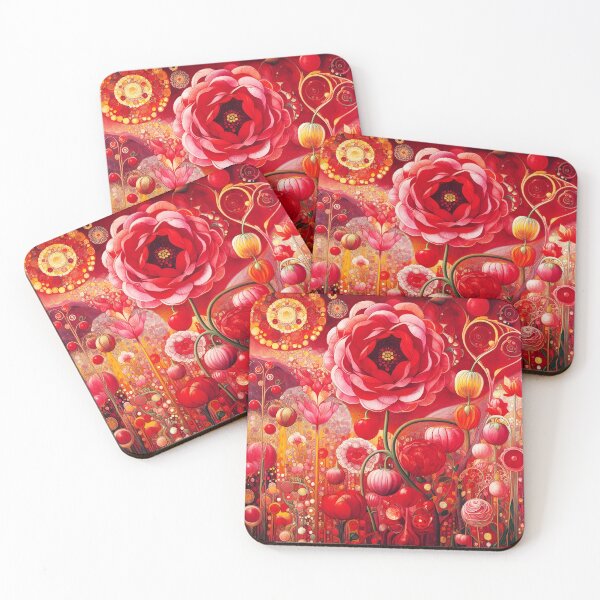 Item preview, Symbolist Florals – Klimt-Inspired Reddish Garden designed and sold by EmeraldeaArt.