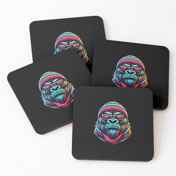 Item preview, Colorful gorilla illustration wearing sunglasses and a beanie, exuding a cool and vibrant vibe. designed and sold by beast-net.