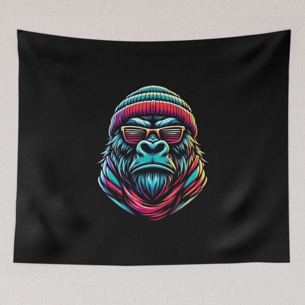 Item preview, Colorful gorilla illustration wearing sunglasses and a beanie, exuding a cool and vibrant vibe. designed and sold by beast-net.