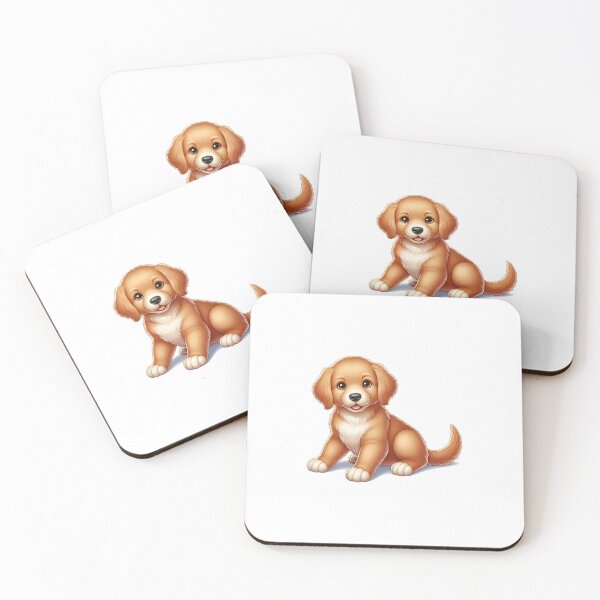 Item preview, Adorable golden puppy with soft fur, sitting happily, showcasing big, expressive eyes. designed and sold by cave-canvas.
